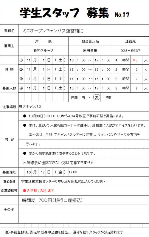 ミニオープンキャンパス運営補助